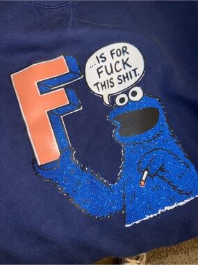 Custom Navy Cookie Monster Graphic Sweatshirt